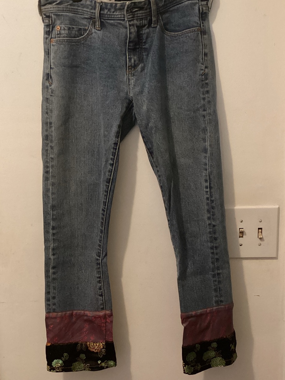 Pilcro Blue Denim Ankle Jeans with Decorative Floral Cuff